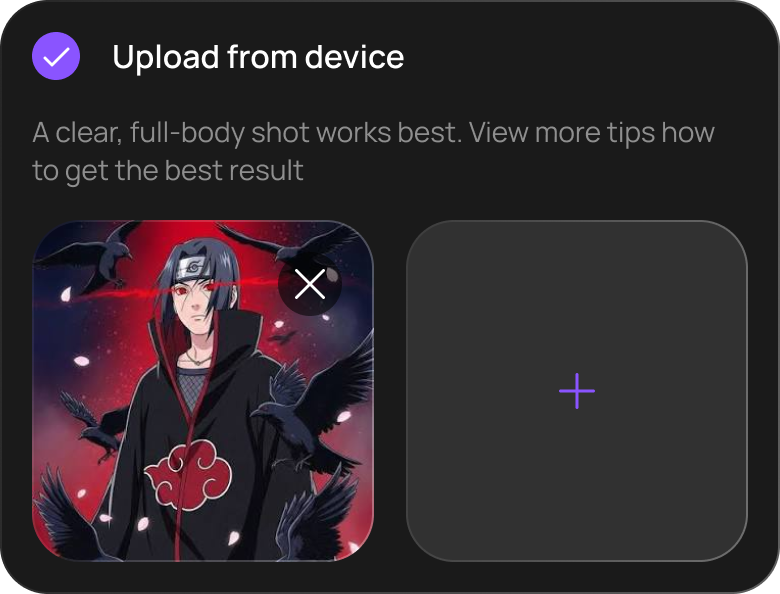 Uploading a character reference photo to Costori